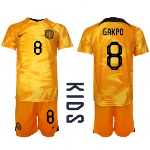 Holandia Cody Gakpo #8 Koszulka Podstawowych Dziecięca MŚ 2022 Krótki Rękaw (+ Krótkie spodenki)